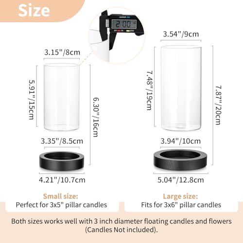 NUPTIO Hurricane Candle Holders with Black Wood Bases, Set of 2 - Image 2