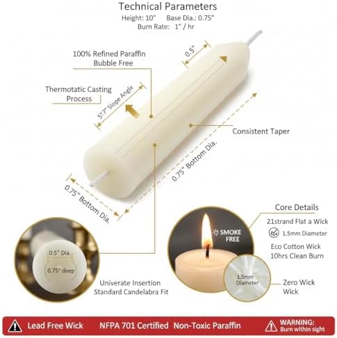 4 Pack Ivory Taper Candles丨Taper Candles 10 Inch Dripless丨Unscented & Smokeless Candlesticks Bulk丨7-8 Hours Long Burning Tall Candles丨Ideal for Christmas Weddings Parties Dinner - Image 4