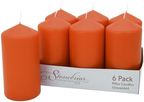 Stonebriar Unscented Pillar Candles – 65 Hour Burn Time, Long-Lasting Wax Candles for Weddings, Holidays, Home Décor & Special Events, Pack of 6, Orange, 3" x 6" by StonebriarCollection