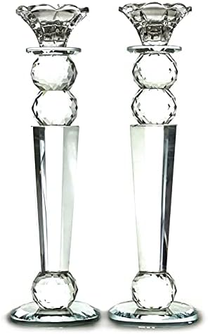 Allgala Set of 2 Crystal Candlestick Reverse Tapered Shaped Pillar and Hand Crafted Ball Candlesticks-11-HD89153-Home Decorative Candle Holders for Wedding, Dining, Party, Gift by Allgala