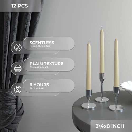 CANDWAX Candle Set of 12 Ivory Taper Candles 8 inch - Dripless and Ideal for Wedding Use - Long Burning and Unscented Candlesticks - Ivory Candles - Image 4
