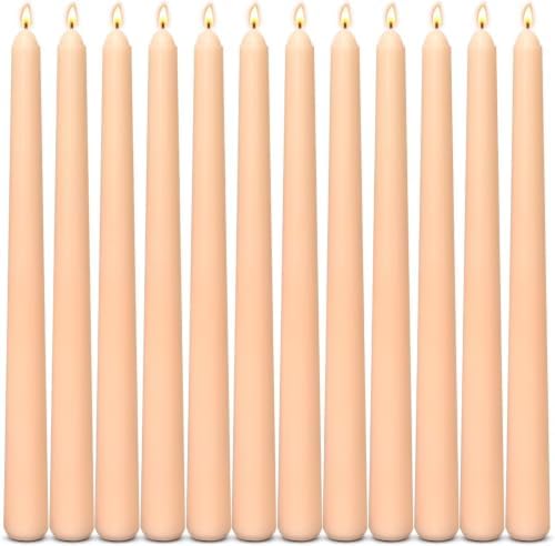 12 Pack Light Orange Taper Candles 10 Inch – Unscented Dripless Candlesticks with 8-Hour Long Burn, Premium Wax Cotton Wick for Fall Harvest, Halloween, Thanksgiving Dinner, Party Decor & Autumn Home by HELLY