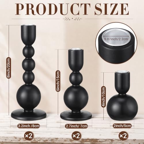 Mumufy 6 Pcs Wooden Candle Holders, Wood Taper Candlestick Holders Vintage Rustic Farmhouse Mid Century Candle Stand Set for Table Centerpiece, Wedding, Dining Table, Mantel and Home Decor (Black) - Image 2