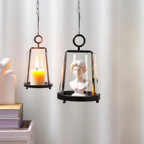 6" & 4" Wide Modern Farmhouse Metal Hurricane Candle Holder with Handmade Sturdy Glass Sleeve in Black for Pillar Candle & Plants, Glass Hurricane Lantern, Industrial, Minimalistic - Image 5