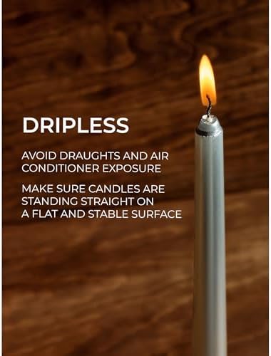 CANDWAX 10 inch Silver Taper Candles Set of 12 - Ideal for Christmas Eve Party - Dripless, Long Burning and Fragrance-Free - Silver - Image 3