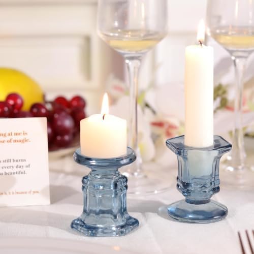 Lanttu 12 Pcs Blue Candlestick Holders Bulk, Glass Candle Holders Set - Image 5