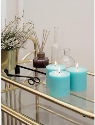 CANDWAX 3x3 Pillar Candles Set of 3 - Rustic Unscented No Drip Turquoise Candles for Home Decor, Weddings, Centerpieces - Image 6