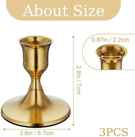 zeochyni Vintage Brass Gold Taper Candle Holders for Home Decor, Set of 3 - Image 2