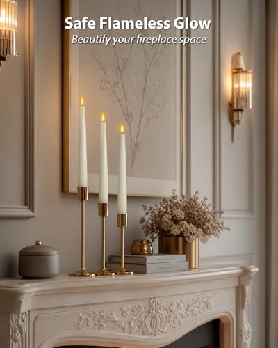 Homemory 9.6 Inches Waxy Flameless Taper Candles with Remote Timer Dimmer, Flickering LED Candlesticks, Battery Operated Window Candle for Christmas Wedding Decor, 6 Pcs Ivory Classic Taper Candles - Image 3