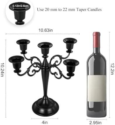 5 Arm Metal Candelabra 10.2" Matte Black Taper Candle Holder for Home Decor - Image 2