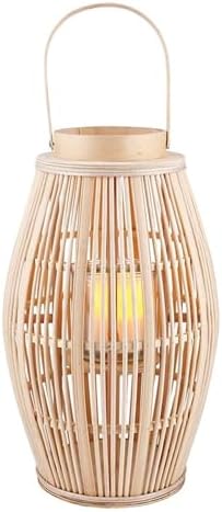 47th & Main Bamboo Hurricane Lantern with Handle Woven Natural Rattan Boho Hanging Candle Holder for Patio, Yard, Home Décor, Medium, Blonde by 47thMain