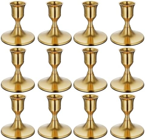 zeochyni 12 Pcs Brass Gold Taper Candle Holders Bulk for Wedding, Party by zeochyni