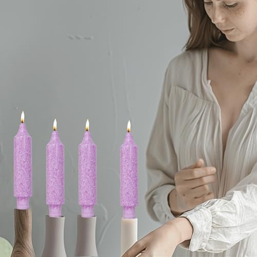 Purple Short Taper Candle Sticks Dripless Tapered Candles for for Holiday Wedding Party Wax Unscented Dinner 6 inch Set of 4,Crystal-Lilac - Image 4