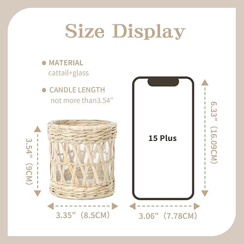 Rustic Cattail Woven Tea Light Holder, Seagrass Glass Candle Holder, Table Candle Holder Decor, Vintage Candlestick Holders, Wicker Tea Light Holder, Farmhouse/Home Decor (Original Color - 2 Pack) - Image 3