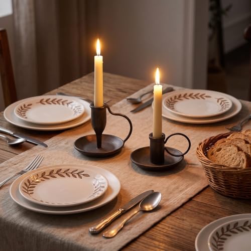 Matte Black Iron Candle Holder with Handle 2 Pcs Taper Candle Sticks Holder - Image 6