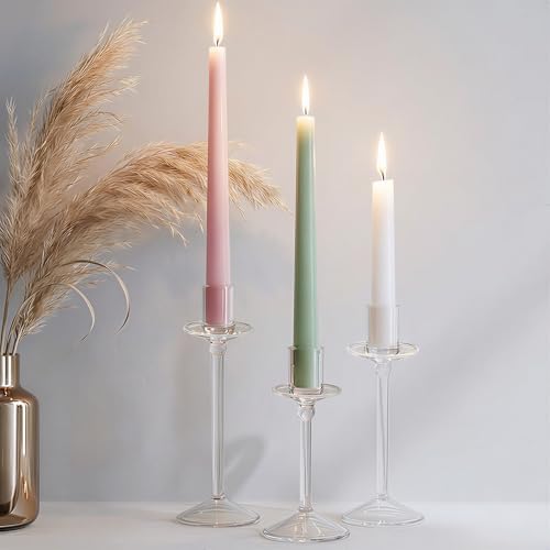 CHILL RECIPE Candle Holder Glass Taper Candlestick Holders with Built-in Candle Drip Protectors for Table Centerpiece Wedding Party (Clear 3Pcs) by CHIILLRECIPE