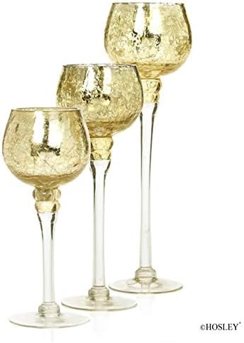 Hosley Set of 3 Crackle Gold Glass Tealight Holders 9 Inches 10 Inches and 12 Inches High Ideal for Weddings Special Events Parties Also Makes a Great Gift O9 - Image 4
