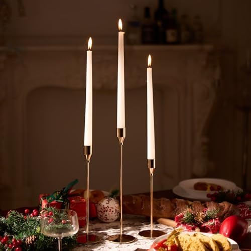 Upgraded Chrome Taper Candle Holders Set of 15 Bulk, Champagne Gold Long Skinny Candlestick (Heights: 9/11/13 Inch), Heavy Iron Anti-Slip Base for Fireplace Table Centerpiece Christmas Decor - Image 3
