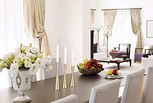 Vixdonos Brass Gold Taper Candlestick Holders Metal Candle Holders Set of 3 Table Mantel Decorative Candle Stand for Wedding, Dinning, Party,Home Decor (Gold) - Image 6