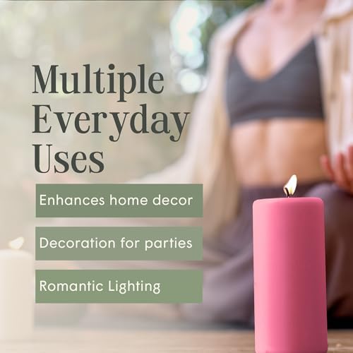 Mister Candle Dripless Unscented Pillar Candles, Set of 3 Hand Poured Pink Pillar Candles, Solid Color Non-Scented Candles for Home Decor, Premium Wax, 80 Hr Burn Time, 3x6 Inch - Image 5