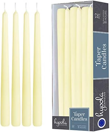 Hyoola Tall Taper Candles - 10 Inch Ivory Dripless, Unscented Dinner, Paraffin Wax with Cotton Wicks - 8 Hour Burn Time (Pack of 12) by Hyoola