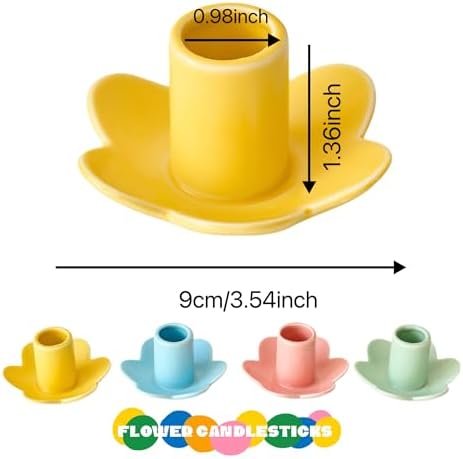 Colorful Ceramic Candlestick Holders Set of 4, Cute Easter Taper Candle Holders Chic Flower Shaped Table Centerpiece for Wedding Festive Spring Party or Home Decor (Flower Style) - Image 6