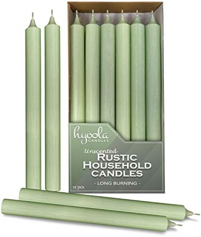 Hyoola 10 Inch Dinner Candles - 12 Pack - Light Green Tall Unscented Rustic Long Burning Candle Sticks by Hyoola