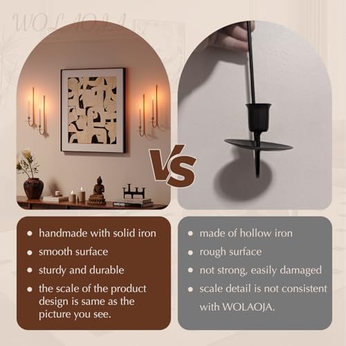Metal Wall Candle Sconce Holder Set of 4 Wall Mount Candle Holder Pillar Holder Brass Modern Wall Candle Sconces Hanging for Living Room Farmhouse Fireplace Wedding - Image 4