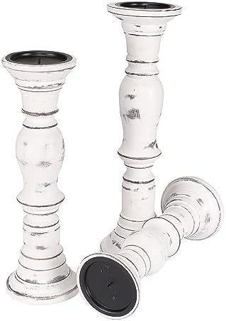 Candle Stands Wooden for Pillar Candles,Rounded Turned Colums, Sustainable Woods, Country Style, Idle for Reiki, Aromatherapy, Votive Candle Garden Home décor - 16,14,12 Inch Set of 3 - White Antique - Image 7