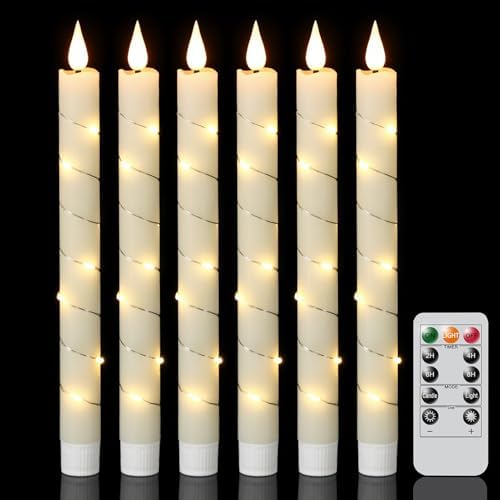 GenSwin Flameless Taper Candles with Remote Timer and String Lights Ivory by GenSwin