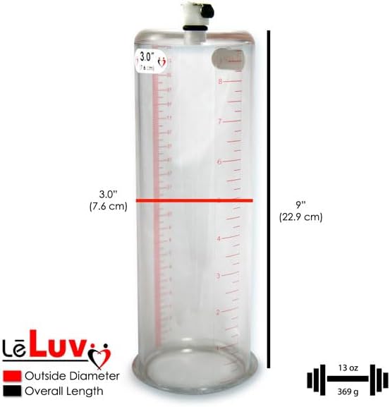 LeLuv Vibrating Penis Pump Maxi - Pink Nylon Handle + Protected Gauge and Clear Hose - 9 inch Length x 3 inch Diameter Cylinder