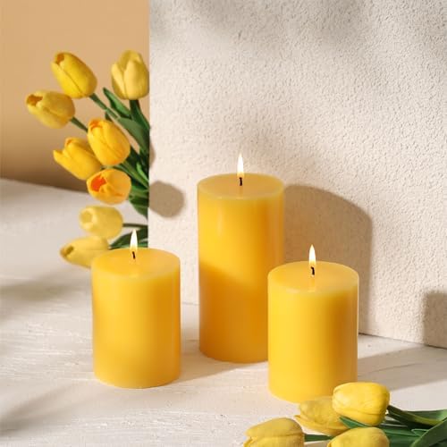 3x6 Inch Yellow Pillar Candles Set of 3 - Unscented Summer Pillar Candles - Image 3