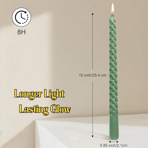Tobeape 10" Sage Green Spiral Taper Candles 12 Pack, Unscented & Dripless - Image 3