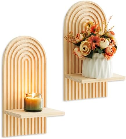 Boho Wall Candle Sconces Set of 2, Rustic Farmhouse Wooden Wall Mount Candle Holders for Bedroom Living Room Bathroom Modern Farmhouse Home Decorations by LynnersonHome