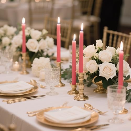 12-Pack Unscented Hot Pink Taper Candles, 10 Inch Dripless Smokeless Candlesticks, Long-Lasting Burn Time of 7-8 Hours, Perfect for Home Decor Wedding Dinner - Image 3