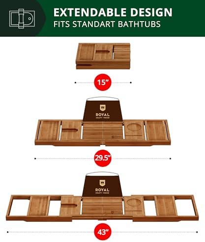Trending Now Wood Bath Tray – Bathtub Tray for Tub, Expandable Bamboo Bath Tray & Bathtub Caddy with Book Holder, Wine Glass Holder, Phone & Tablet Stand, Spa Bath Accessories, Birthday Gifts for Mom - Image 3