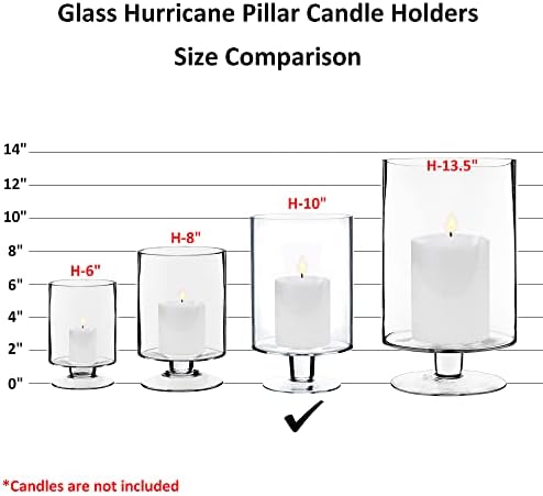 CYS EXCEL Glass Hurricane Pillar Candle Holder (H:10" W:6") | Multiple Size Choices Short Stem Candle Centerpieces | Stemmed Glass Cylinder Candle Vase - Image 5