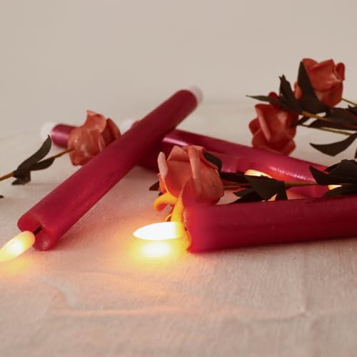 Christmas Red Flameless Taper Candles Flickering with 6H Timer - Image 2