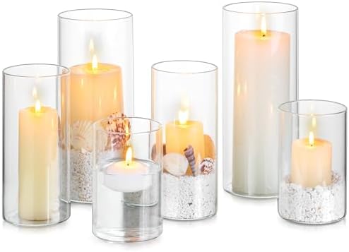 Glasseam Hurricane Glass Candle Holders, 6Pcs Flower Vases for Centerpiece by Glasseam