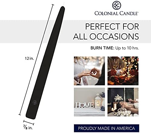Colonial Candle Unscented Taper Candle, Handipt Collection, Black, 12 in, Pack of 12 - Up to 10 Hours Burn - Image 3