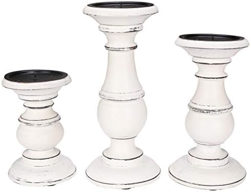Candle Holders Set of 3 (10",8" & 6" Height)_White Antique,Pillar Candle Holder in Mango Real Wood,Decorative Candle Holders for Table Centerpiece, Wedding, Party, Home Décor, Spa, Farmhouse, Gifting - Image 4