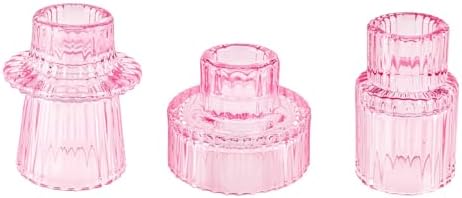 Glass Candlestick Holders, Taper Candle Holders, Set of 3, Pink by ECHFSM