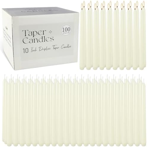 YOROXRG 100Pack Ivory Taper Candles, 7-8 Hours Burn Time, Unscented, Smokeless and Dripless, 0.75 x 10 Inch Dinner Candle Set for Household, Wedding, Party and Home Décor Candlesticks - Image 2