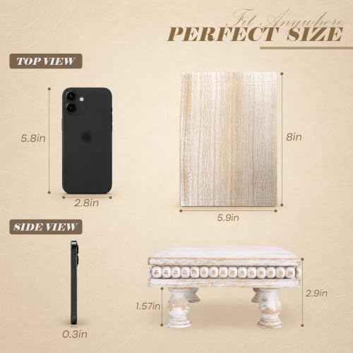 EOSAHR Wood Riser with Beaded: Pedestal Stand for Home Decor, Light Natural - Image 3