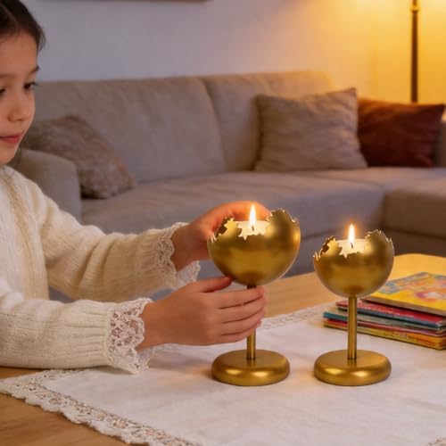 Metal Modern Candleholders in Eggshell Design, 2PCS, S+L, Gold - Image 6