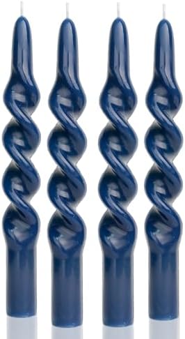 MAITREYA Navy Taper Candles Conical Stick Candles Spiral Taper Candles-Set of 4 for Decoration Weddings Party Church-Unscented Dripless Candles,10inch(C-Navy Blue) by MAITREYA