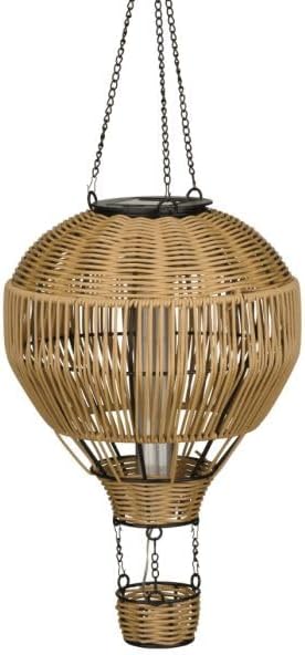 Regal Art & Gift Hot Air Balloon Solar Lantern – Hanging Solar-Powered LED Lights, Waterproof Portable Decorative Outdoor Lamp Made of Metal & Glass for Garden, Patios & Pathway – Wicker (Large)