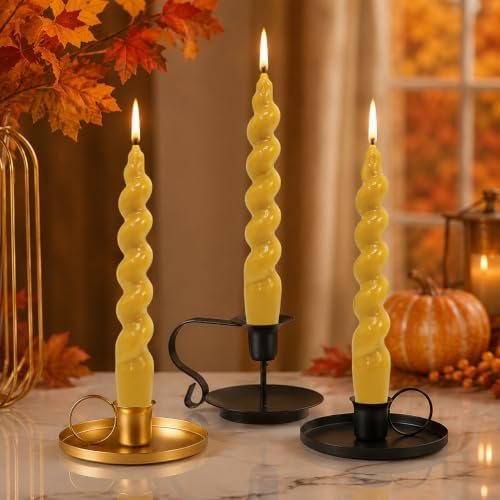 7.5 Inches Spiral Taper Candles Colorful Twisted Candle Dripless Long Candles, Handmade Candlesticks for Wedding Dinner Decor, Set of 4(Mustard Yellow) - Image 4