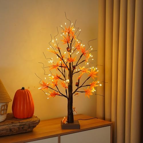 PXBJIUYA Artificial Fall Lighted Maple Tree 72 LED Thanksgiving Decorations by PXBNIUYA