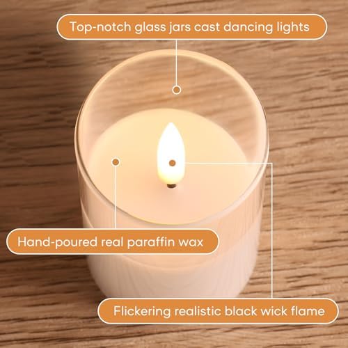 Clear Glass Flameless Votive Candles with Remote Timer, Real Wax Flickering LED Battery Candles Set of 6 Φ 2" H 3" - Image 5